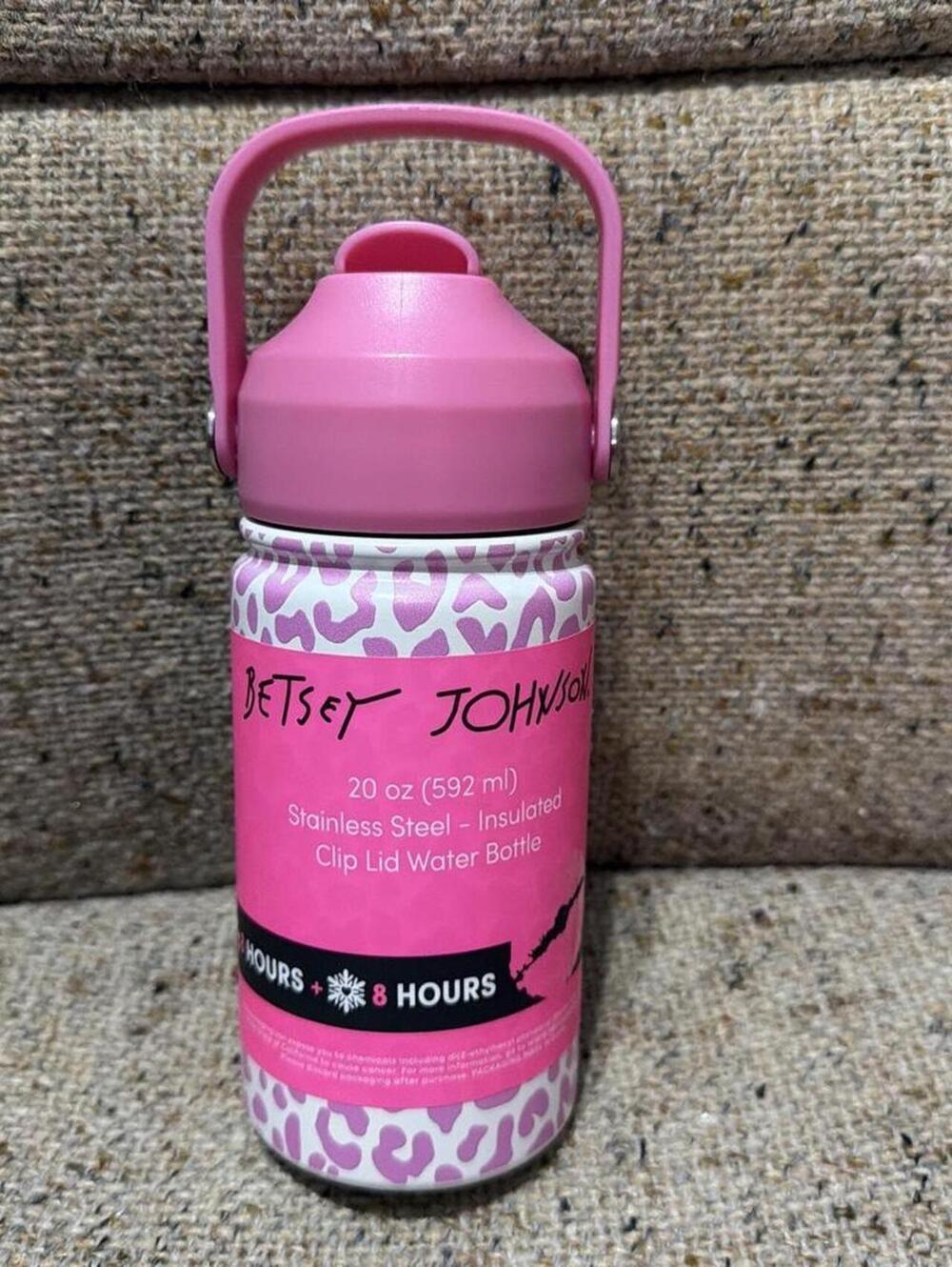 Betsey Johnson Pink Leopard Print Stainless Steel Insulated Water Bottle 20 oz
